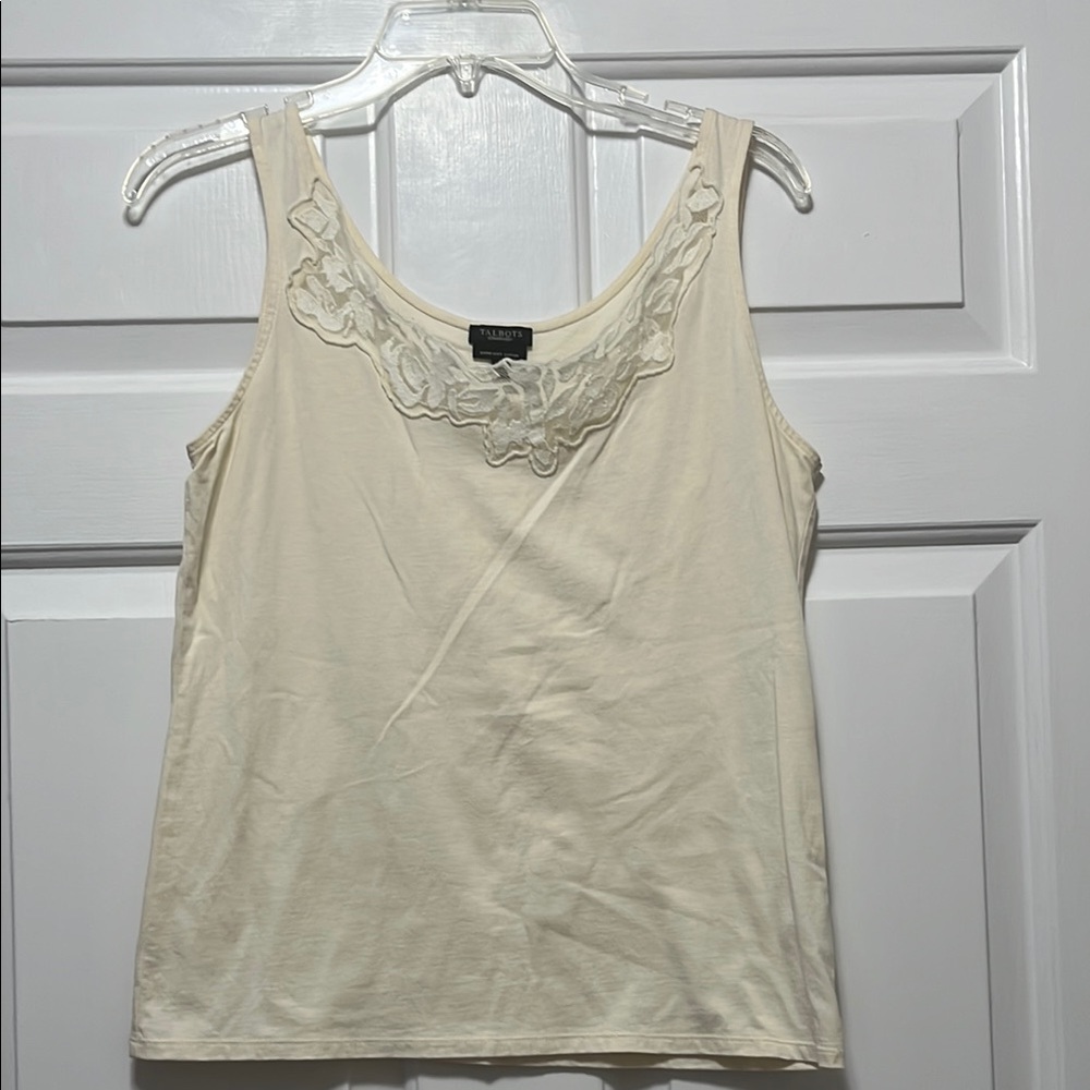 Talbots Women's Ivory Lace Trim Tank Top